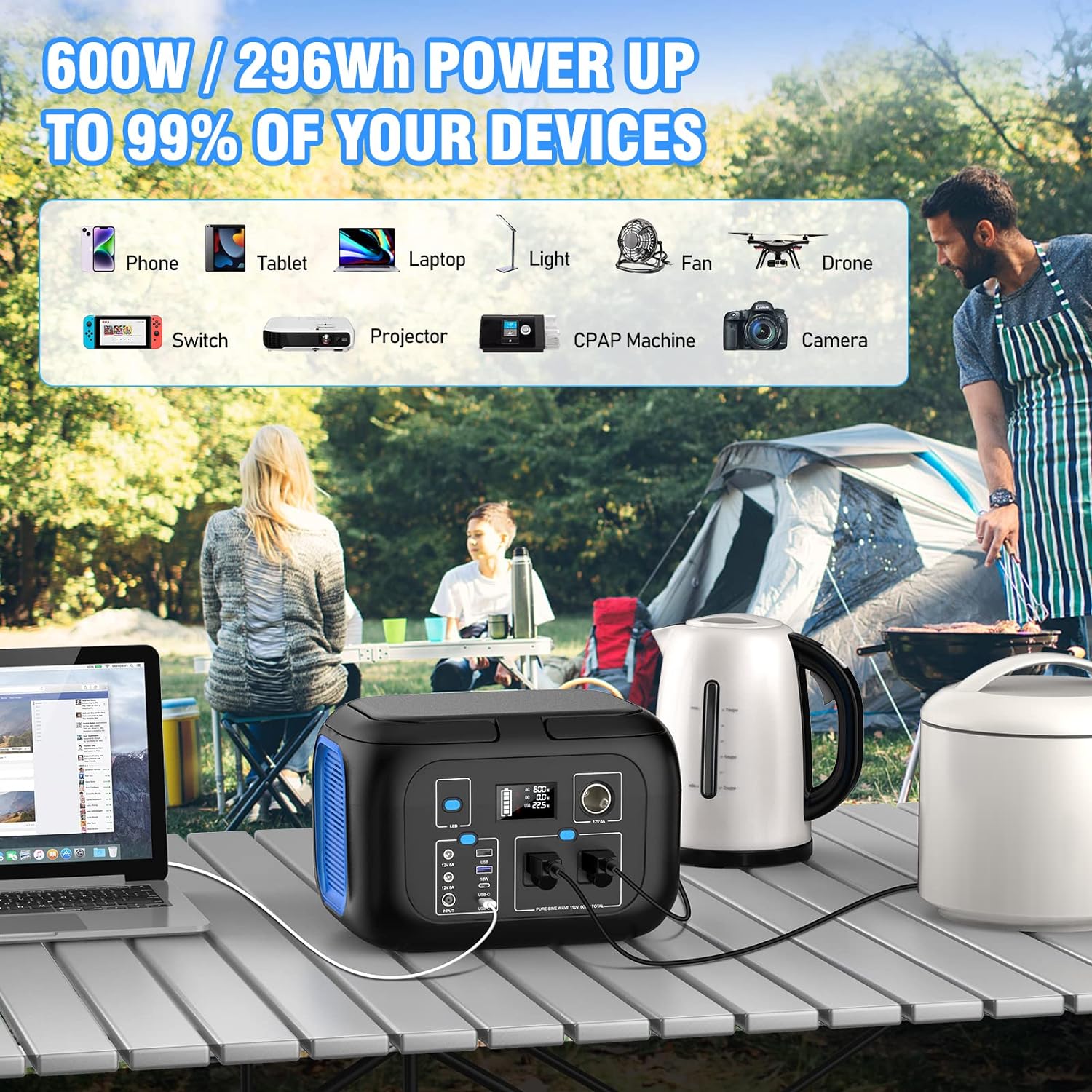 Portable Power Station 600W Power Bank 296Wh Solar Generator