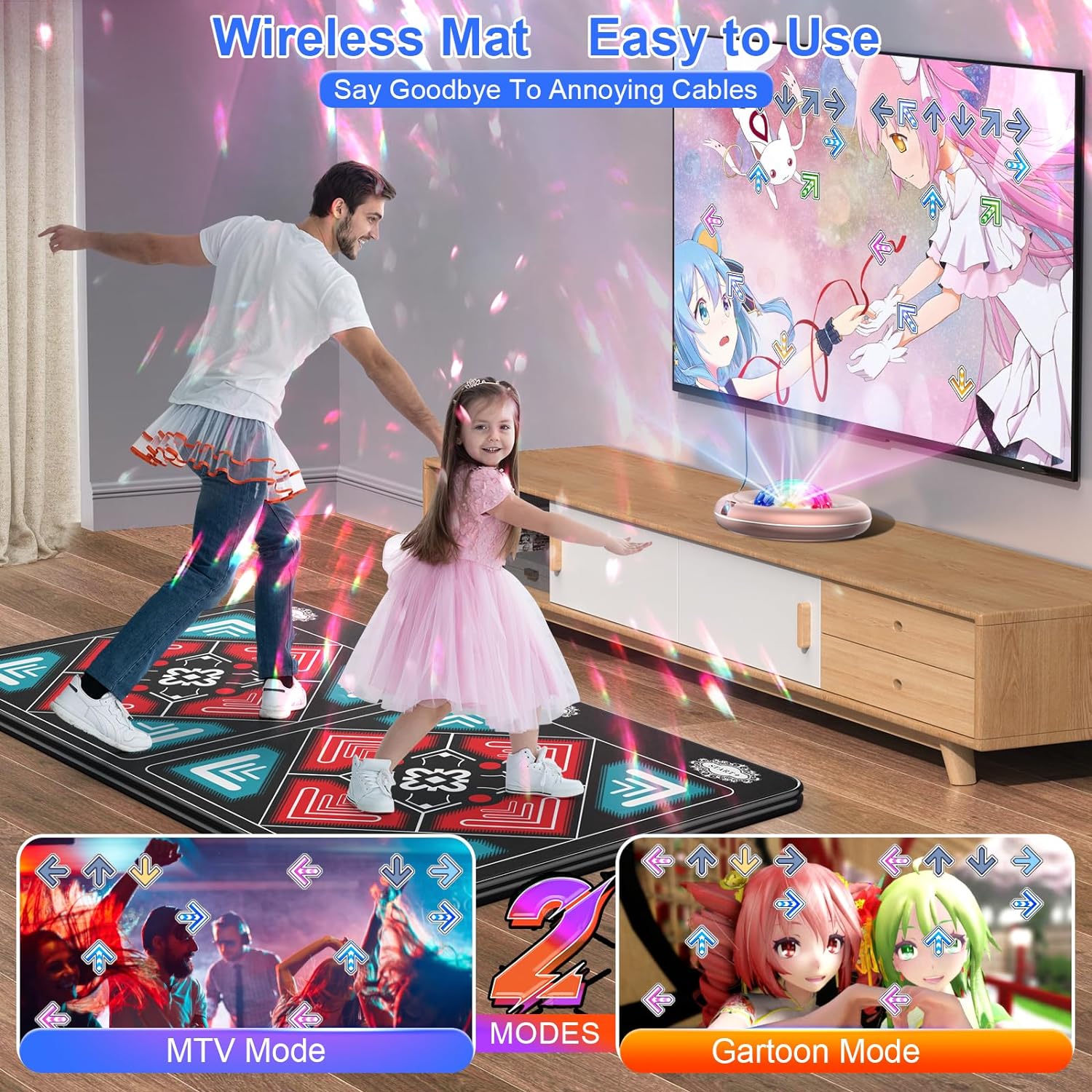 Dance Mat for Kids and Adults, Anti-Slip Wireless Electronic Dance Pad for TV, Wrinkle-Free, Soft & Cozy Playmat for Exercise & Games, Smart Camera & 2 Controllers, Gift idea（Classic Snowflake）