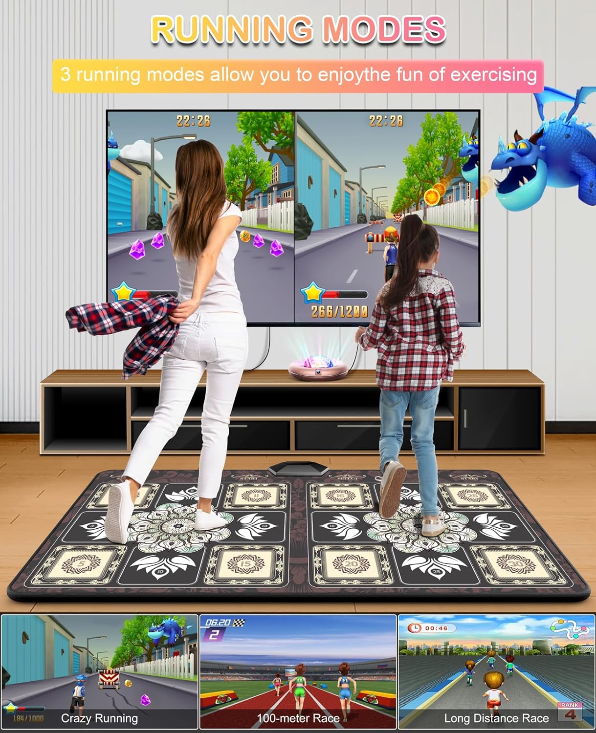 Tik-Tok Dance Mat Game For TV, Wireless Plug and Play Family Fun Wrinkle-Free & Non-Slip Electronic Dance Mats, Exercise Dance Pad with Camera for Kids and Adults, Gifts for Boys & Girls (Boho)