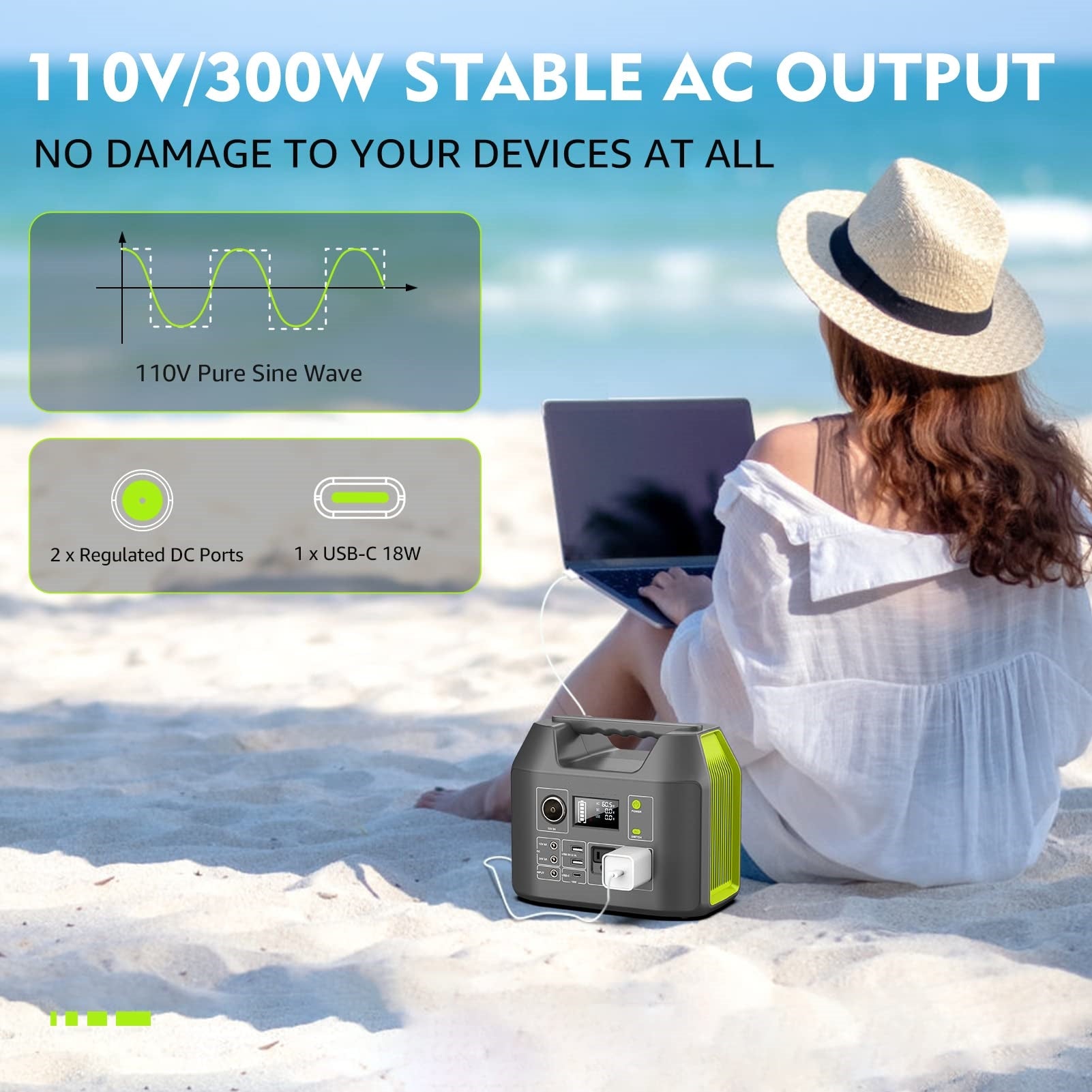 Solar Generator 300W Portable Power Station 296Wh Lithium Battery Backup  80000mAh