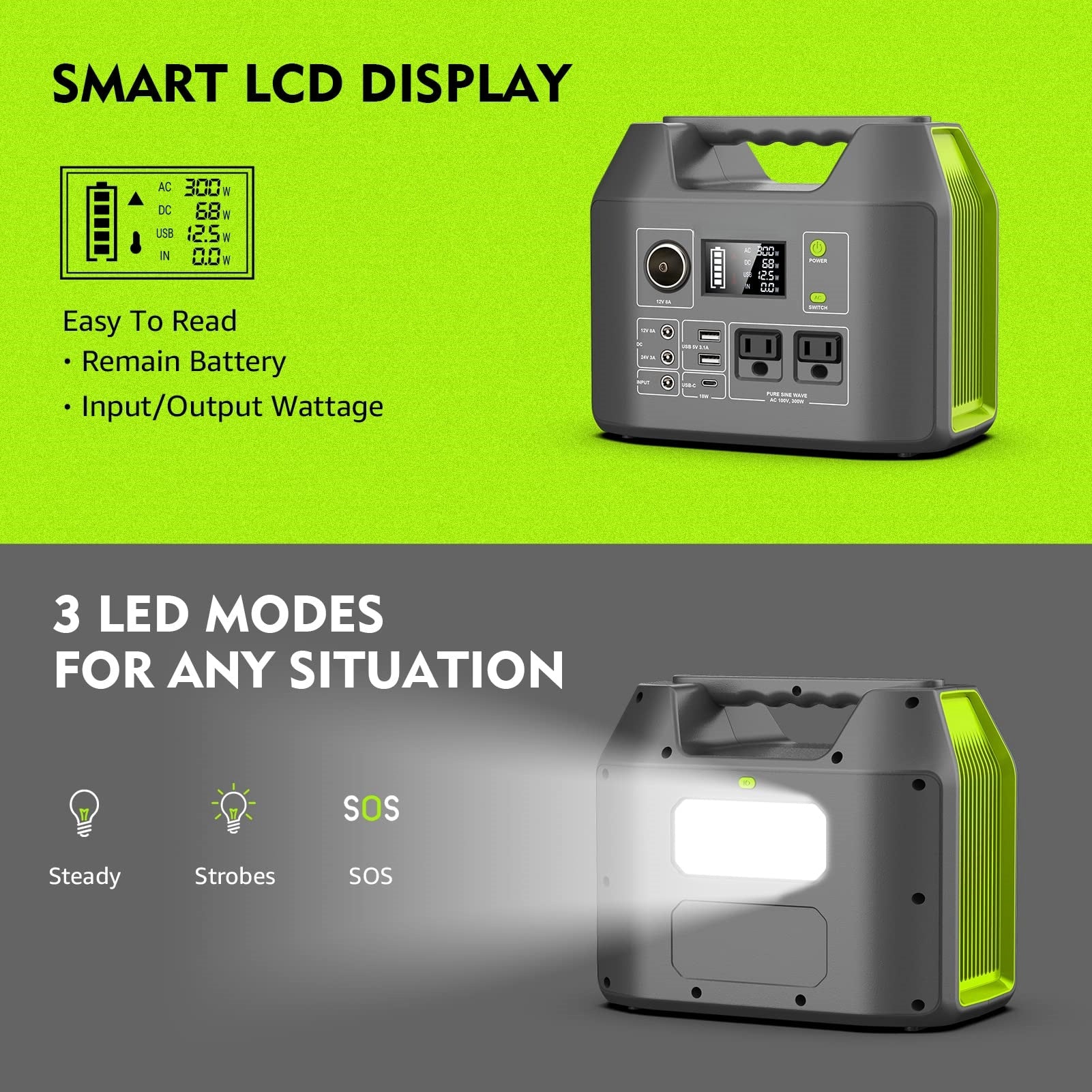 Solar Generator 300W Portable Power Station 296Wh Lithium Battery Backup  80000mAh