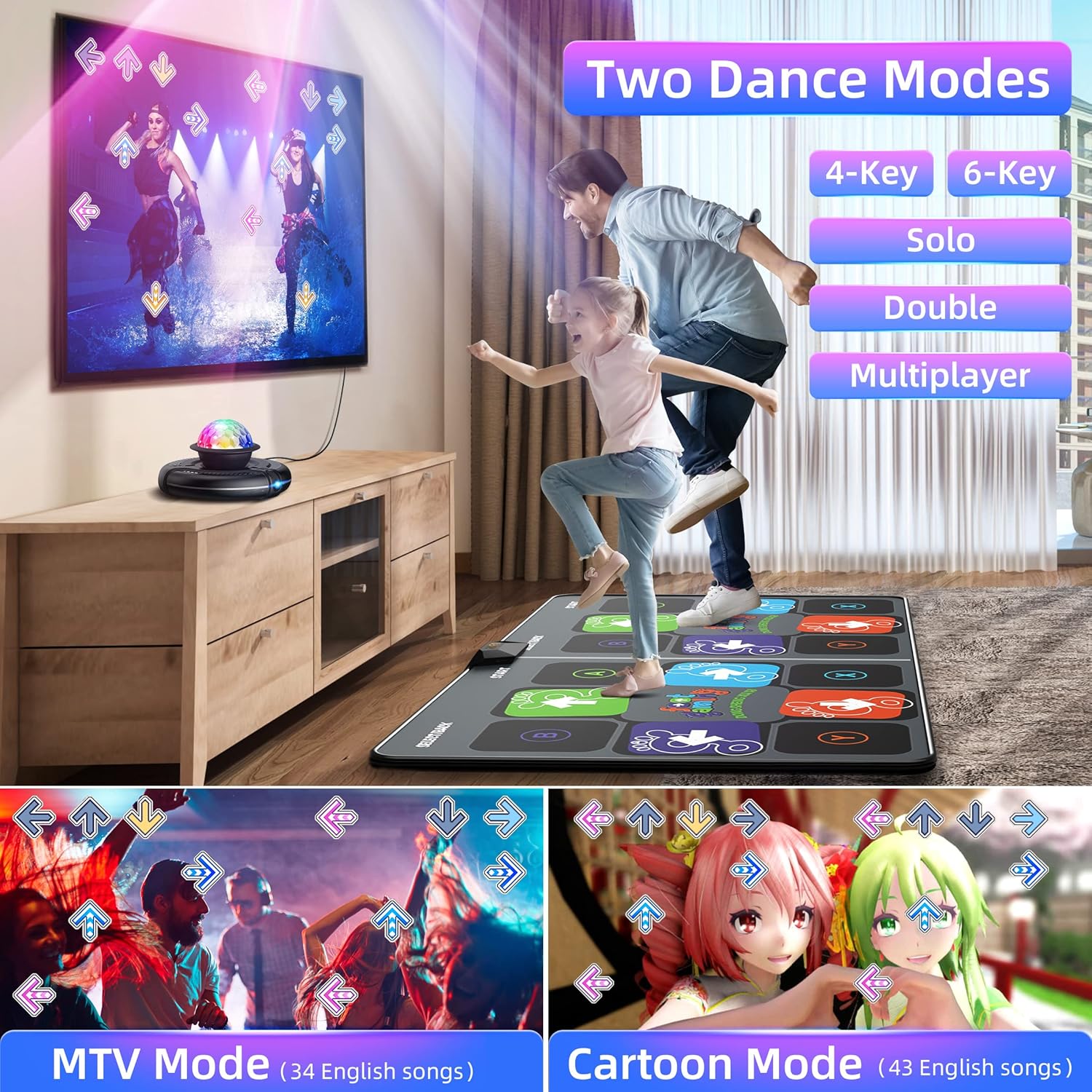 Dance Mat for Adults and Kids, Double User Wireless Dance Pad Game for TV, Plug and Play Electronic Dance Mats with Smart Camera, Exercise Dancing Mat for Family Games, Birthday Gifts Ideas