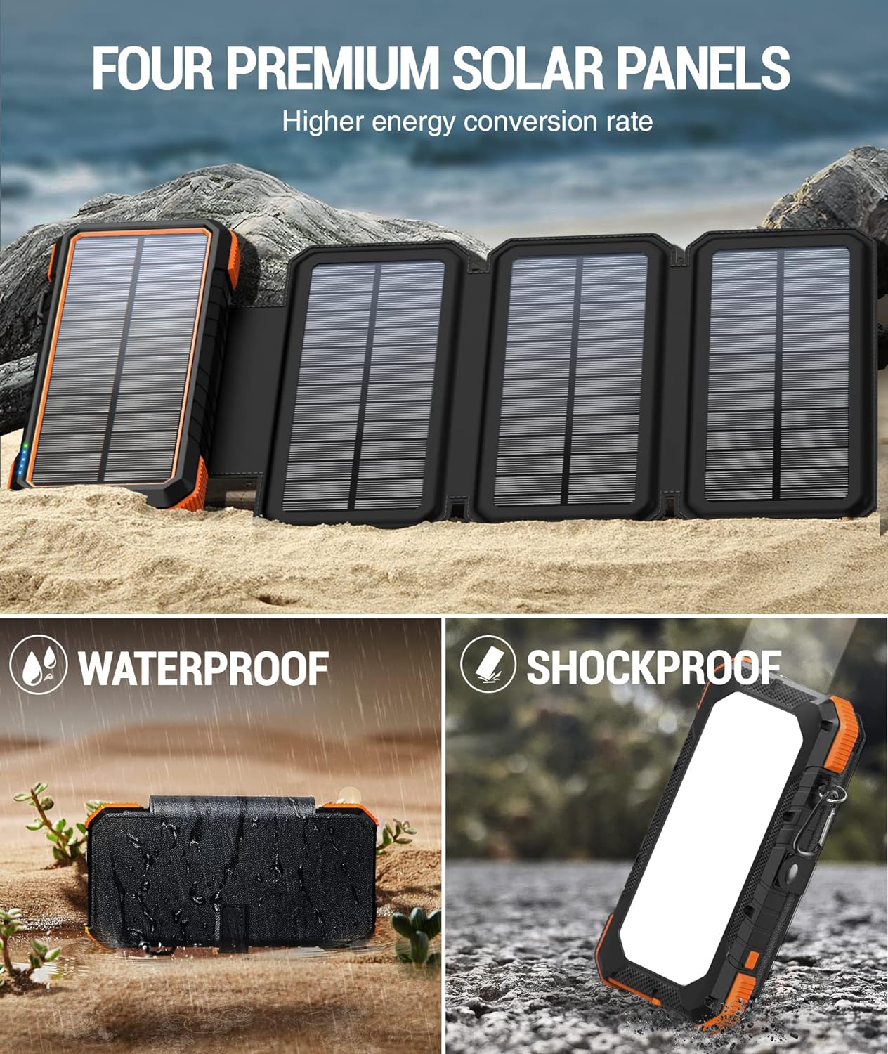 BLAVOR Solar Charger Power Bank 20000mAh Battery Pack with 4 Foldable Panels