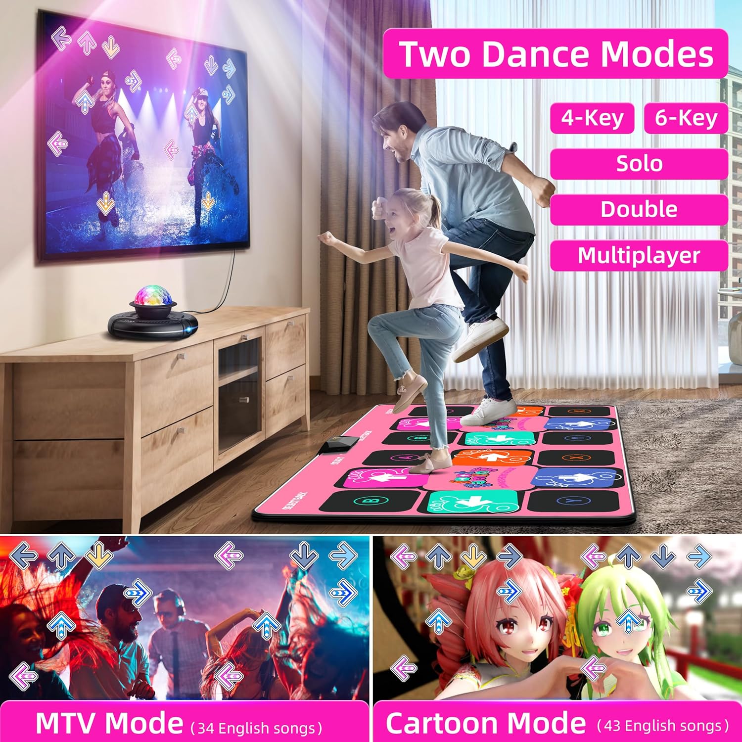 Dance Mat for Adults and Kids, Double User Wireless Dance Pad Game for TV, Plug and Play Electronic Dance Mats with Smart Camera, Exercise Dancing Mat for Family Games, Birthday Gifts Ideas