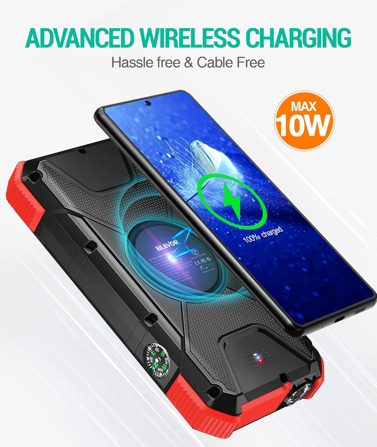 BLAVOR Solar Power Bank, PD18W QC3.0 Fast Charging 10W Wireless Charger 20000mAh