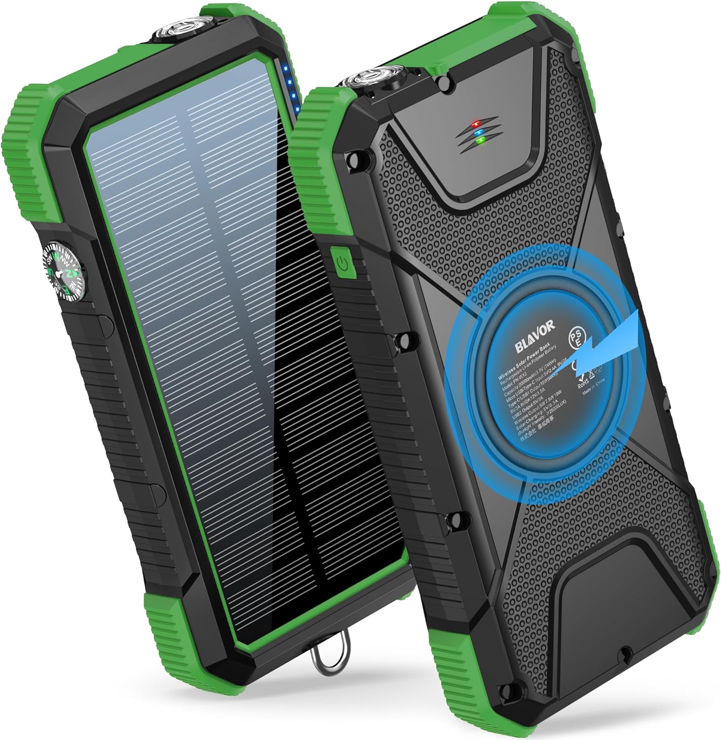 BLAVOR Solar Power Bank, PD18W QC3.0 Fast Charging 10W Wireless Charger 20000mAh