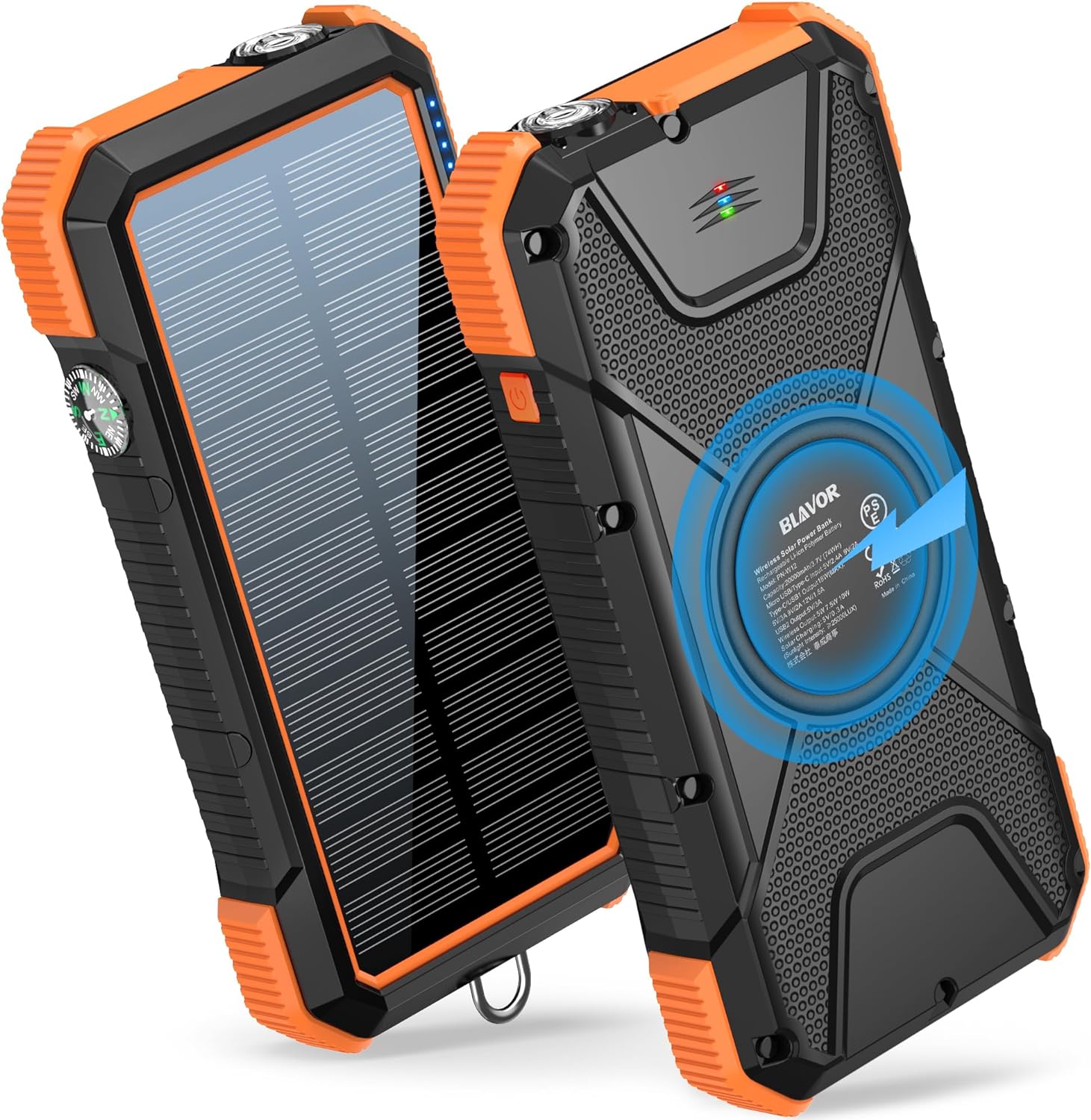 BLAVOR Solar Power Bank, PD18W QC3.0 Fast Charging 10W Wireless Charger 20000mAh