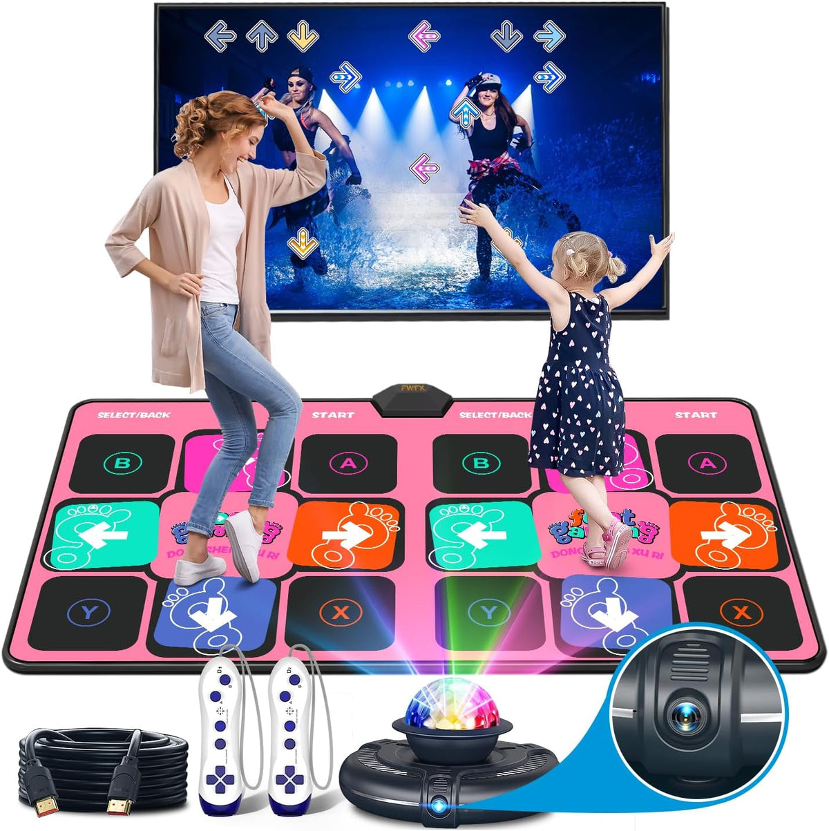 Dance Mat for Adults and Kids, Double User Wireless Dance Pad Game for TV, Plug and Play Electronic Dance Mats with Smart Camera, Exercise Dancing Mat for Family Games, Birthday Gifts Ideas