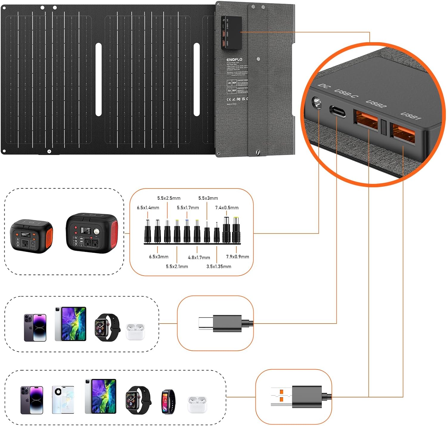 Portable Foldable 60W Solar Panel Charger for Outdoor Camping Solar Battery