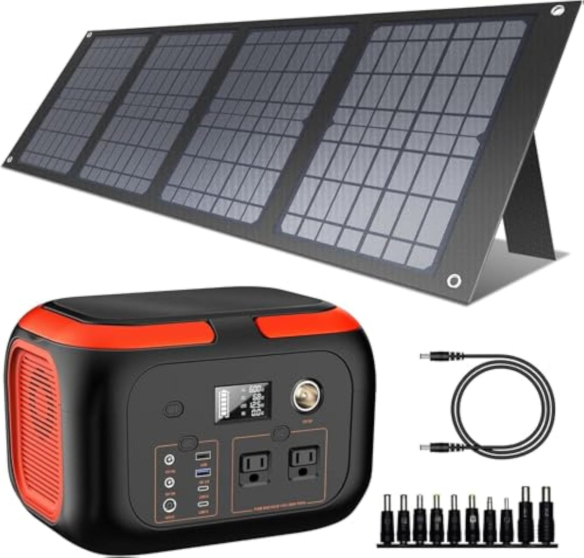 296Wh 600W Portable Power Station with 40W Solar Panel, Solar Generator Outdoor Backup Battery Supply with AC Outlet for Tent Camping, Home Emergency, Traveling, RV Trip