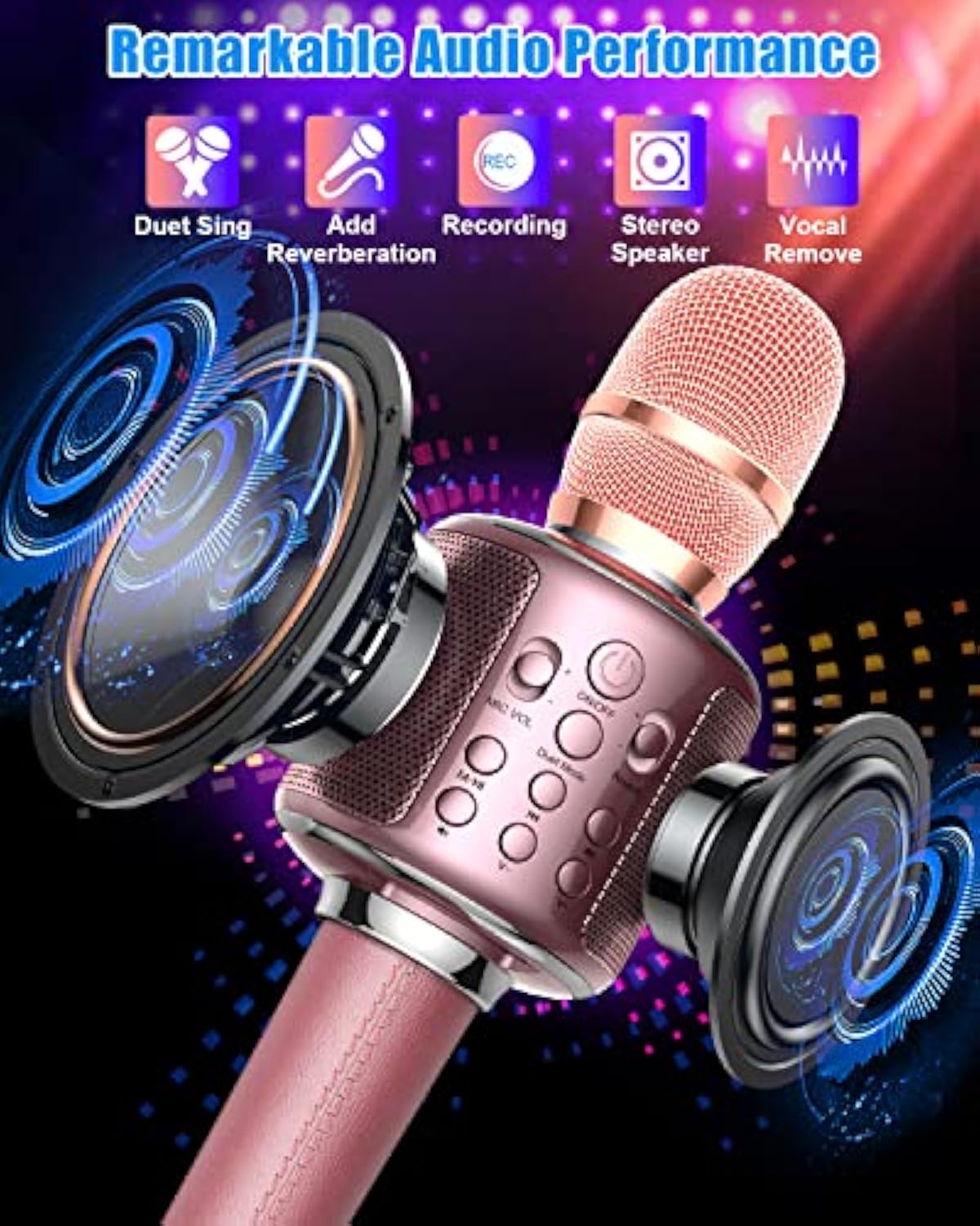 XZL Bluetooth Karaoke Microphone for Kids & Adults, Wireless Rechargeable Mic with Built-in Stereo Speaker, Echo｜Duet Mode｜Recording｜Music