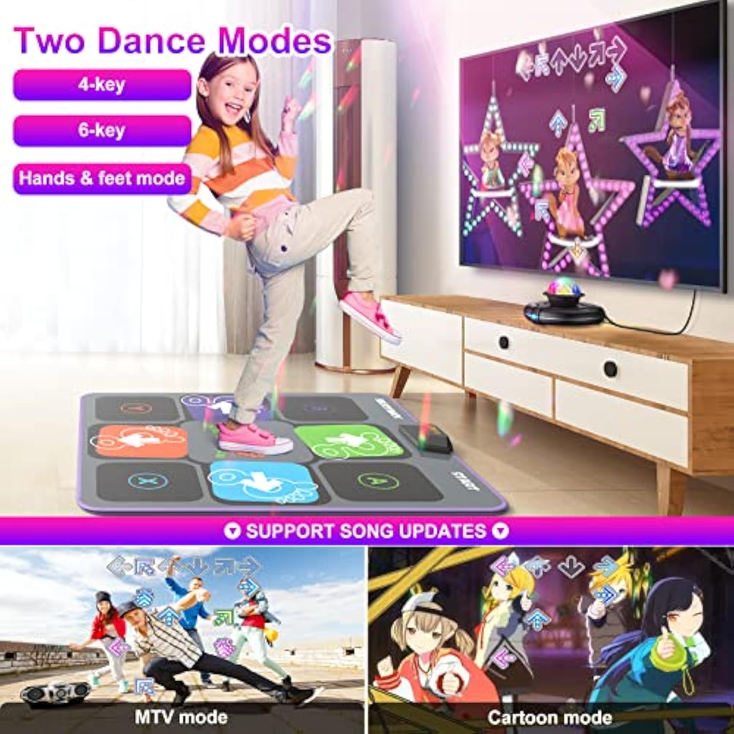 Two Single Dance Mat for Kids, Wireless Electronic Dance Pad Game for TV, Musical Dance Mats with HD Camera, Gift Idea for Girls & Boys Ages 6+