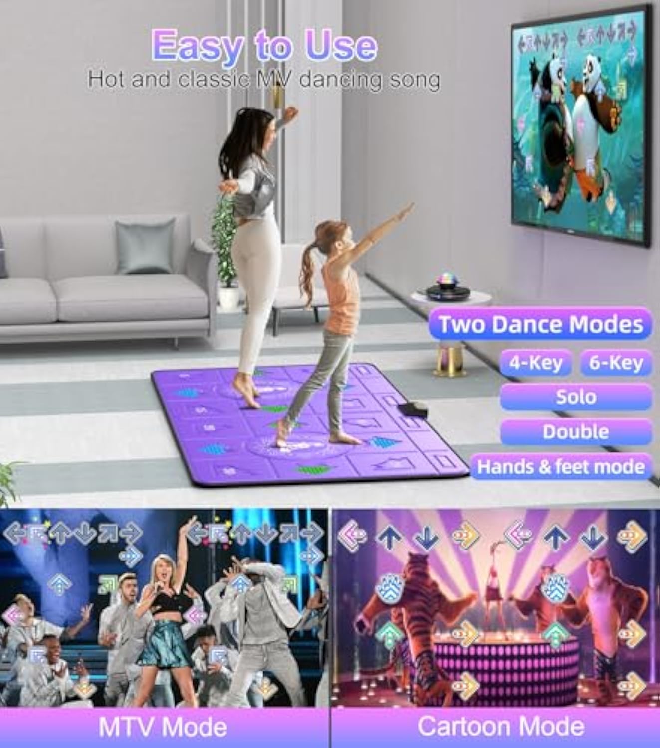 Dance Mat for Adults and Kids, Double/Single Wireless Dance Pad Game for TV, Plug and Play Electronic Dance Mats with Smart Camera, Exercise Dancing Mat for Family Games, Birthday Gifts Ideas