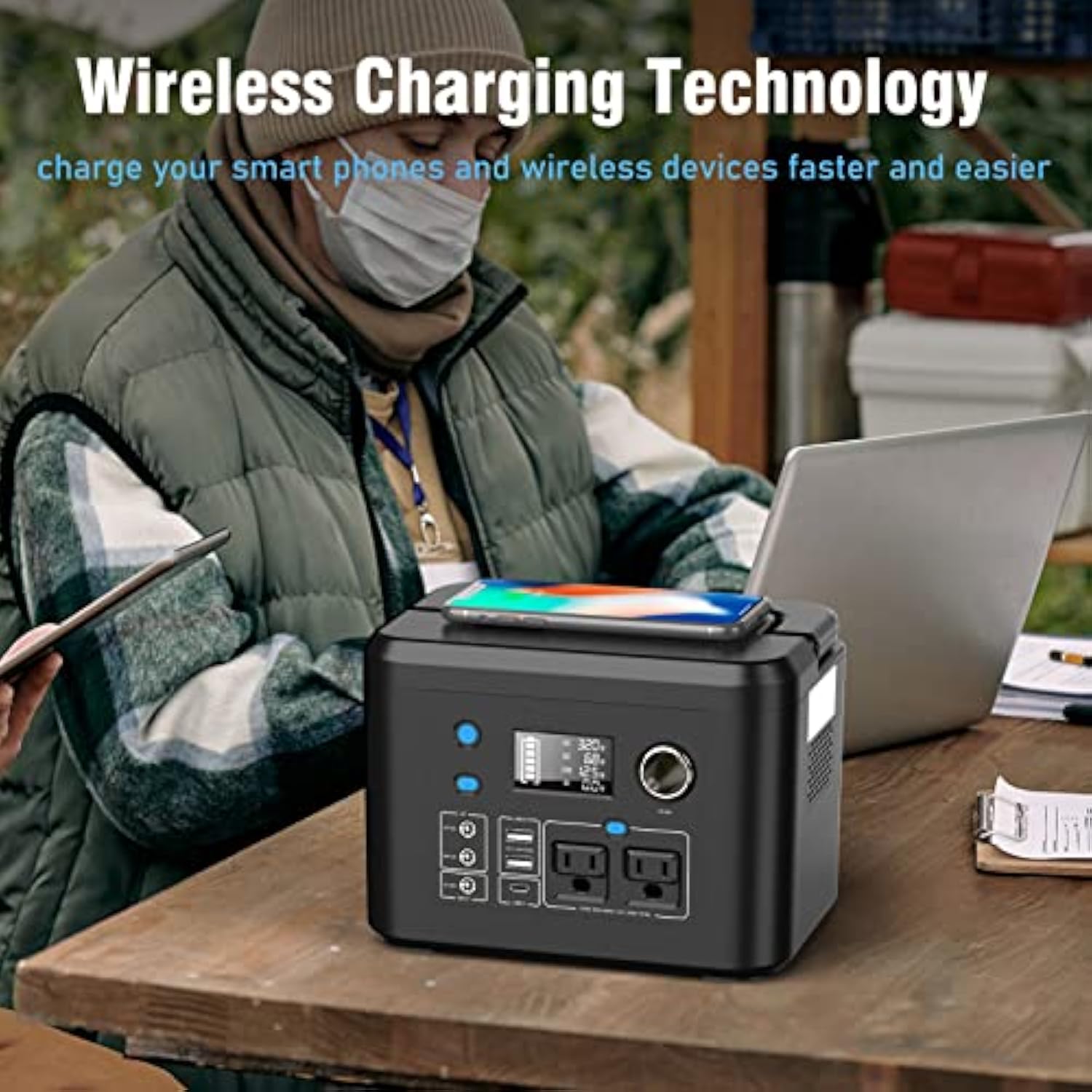 Powkey Solar Generator 350W and 10W USB Light, 260Wh Backup Lithium Battery for for Outdoors Camping Travel Hunting Emergency