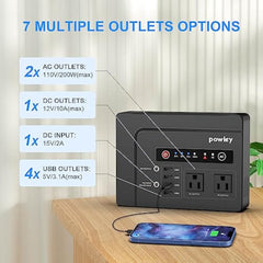Powkey Portable Power Station 200W with Solar Panel 60W, 146Wh Portable Solar Generator Battery Pack with DC USB AC Outlets, Lithium Battery Backup Power Supply for Camping Travel Outdoor Home Outage