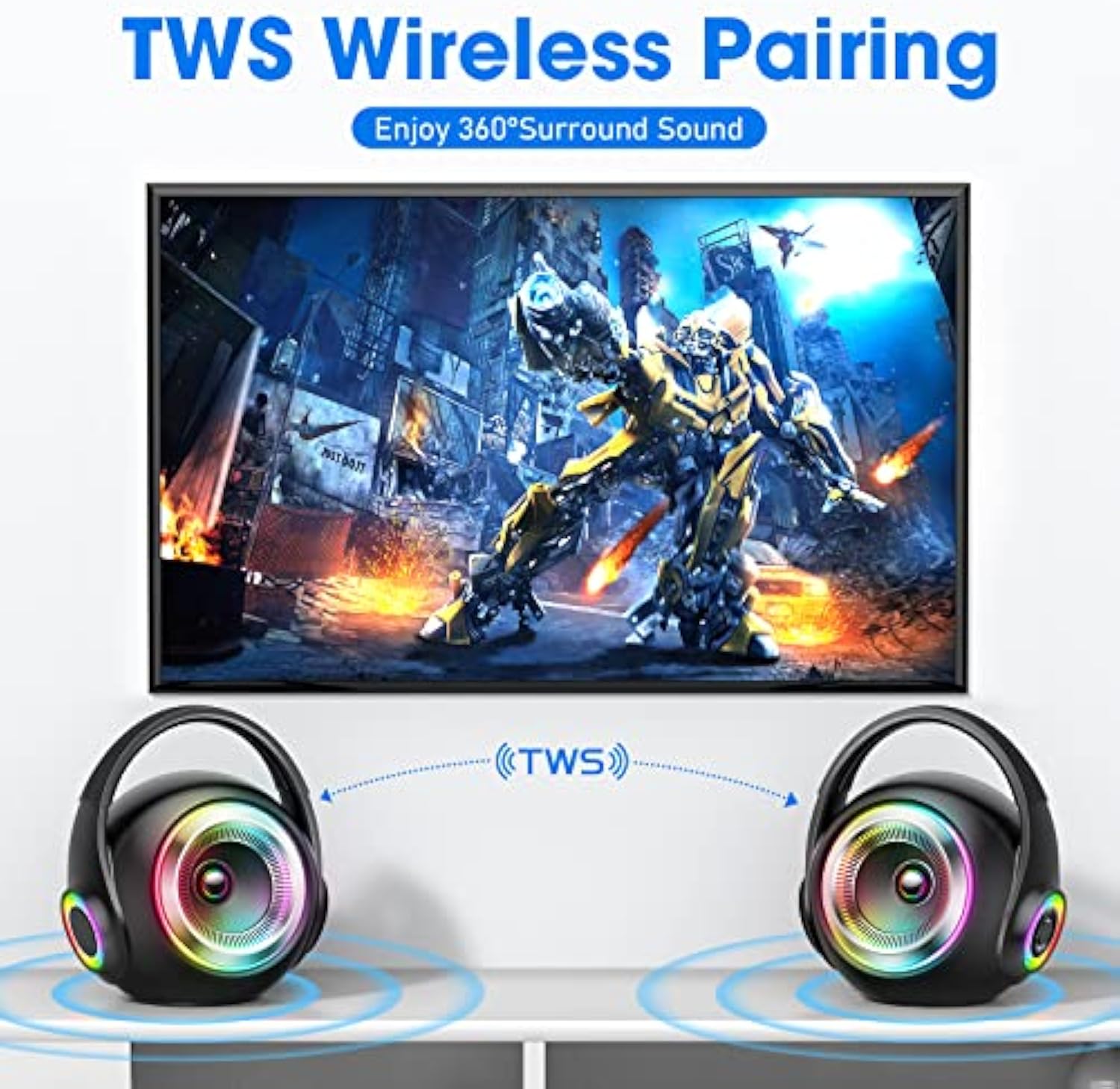 Karaoke Machine with Two Wireless Microphones, Portable Bluetooth Speaker with Bass/Treble Adjustment, PA System with Remote Control