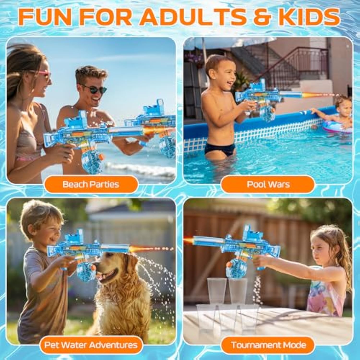 Electric Water Gun for Adults Kids, Automatic Squirt Watergun Pistol with Led Lights, Summer Outdoor Pool Beach Party Toys, UMP45 Blue