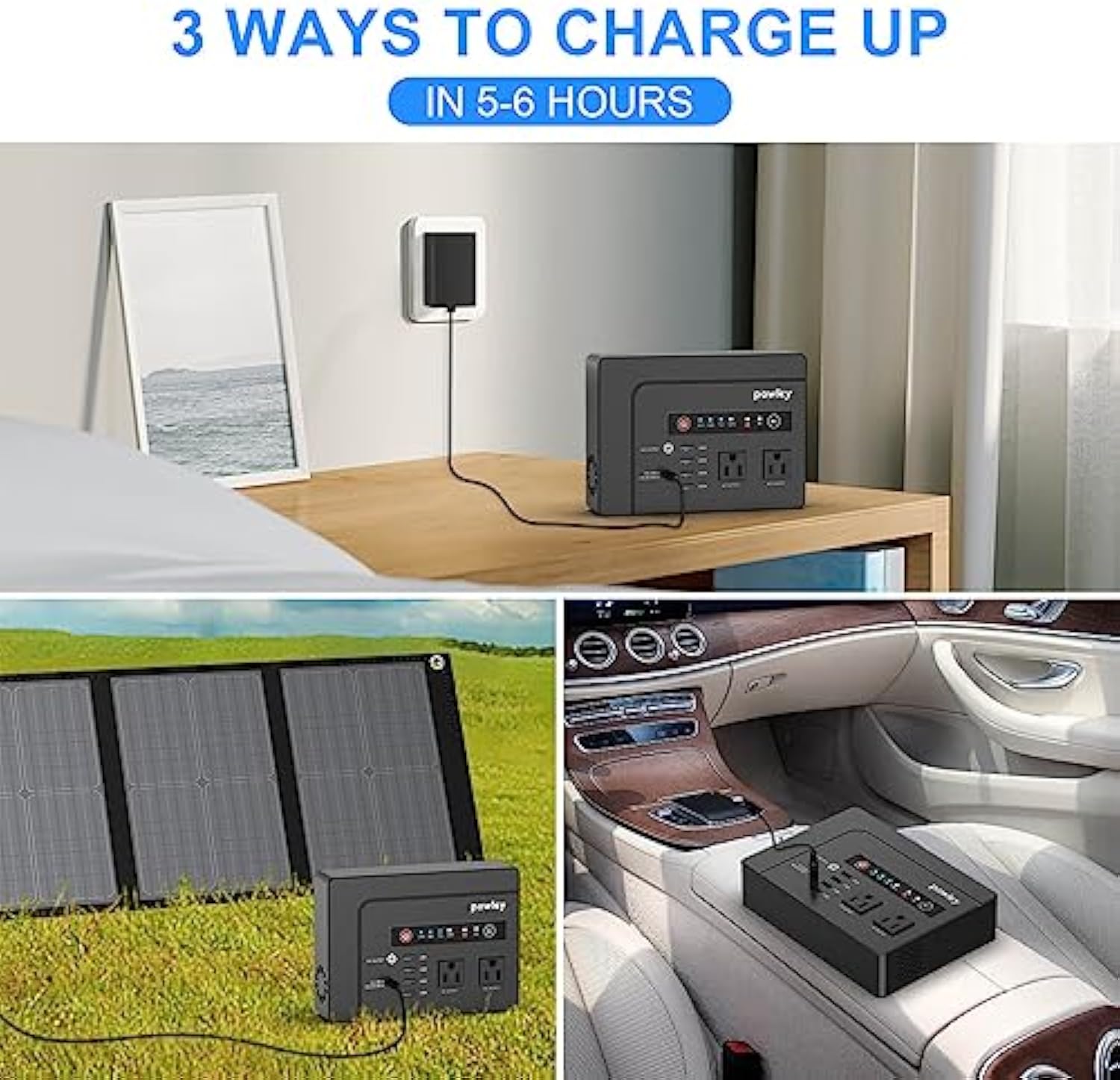 Powkey Portable Power Station 200W with Solar Panel 60W, 146Wh Portable Solar Generator Battery Pack with DC USB AC Outlets, Lithium Battery Backup Power Supply for Camping Travel Outdoor Home Outage