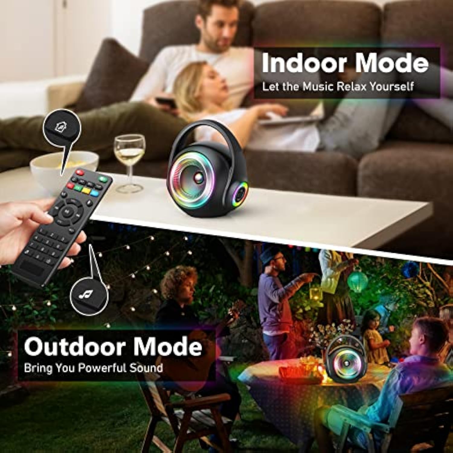 Karaoke Machine with Two Wireless Microphones, Portable Bluetooth Speaker with Bass/Treble Adjustment, PA System with Remote Control
